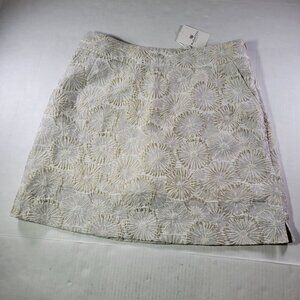 Bugatchi Women Ivory Professional Casual Floral Embroidered Skirt Size 6